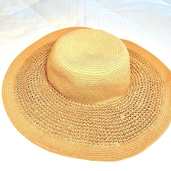 J. Crew Hat Tan Straw Wide Brim Floppy Textured Beach Summer Sun  One Size - Picture 8 of 14